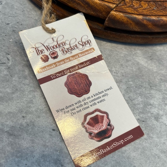 Wooden Collapsible Carved Basket/Trivet Two Compartments Rosewood NEW - Picture 4 of 14